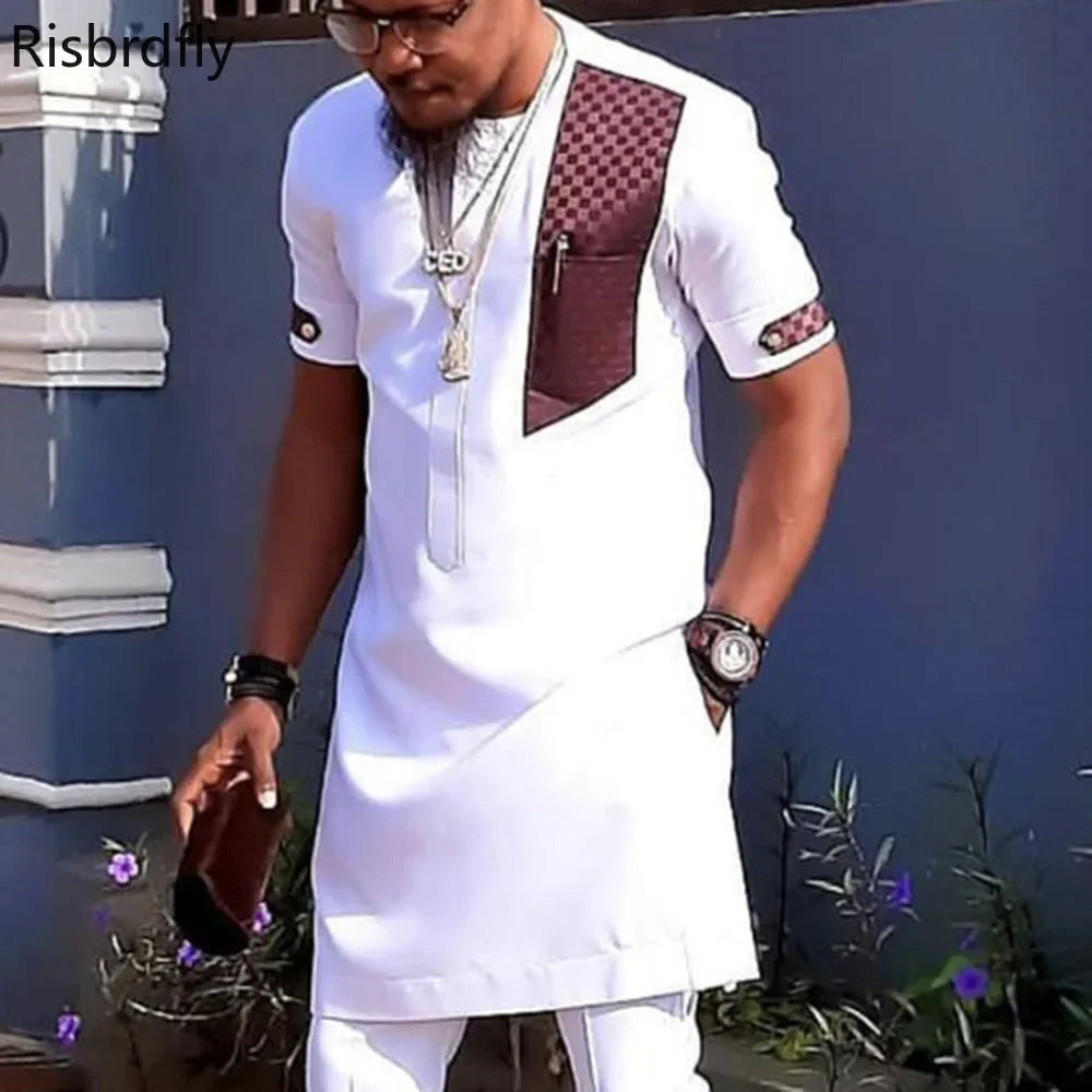 S-4XL 2021 New Summer Fashion African Men  White Plus Size Shirts African Clothes for Men African Clothing