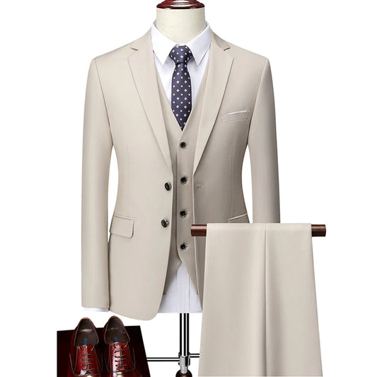 Men Boutique Suits Sets Groom Wedding Dress Suits Pure Color Formal Wear Business 3 P Sets Jackets+Pants+Vest Suits Size S-5XL