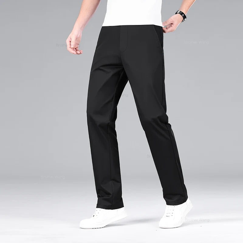 Classic Style Men's Cotton Elastic Casual Pants No Iron Anti-wrinkle Solid Color Business Straight Trousers Brand Clothes