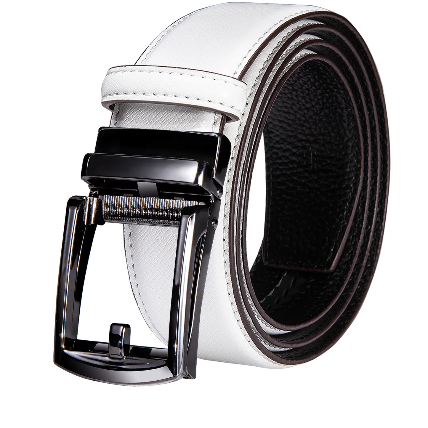 High Quality White Genuine Leather Mens Belts Gold Automatic Buckles Waistband Ratchet for Dress Jeans Casual Wedding Luxury