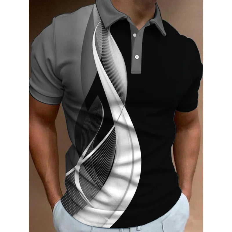 Fashion Polo Shirt For Men 3d Stripe T-Shirt Tops Summer Short Sleeve High Quality Polo Shirts Black Tees Casual Male Clothes XL