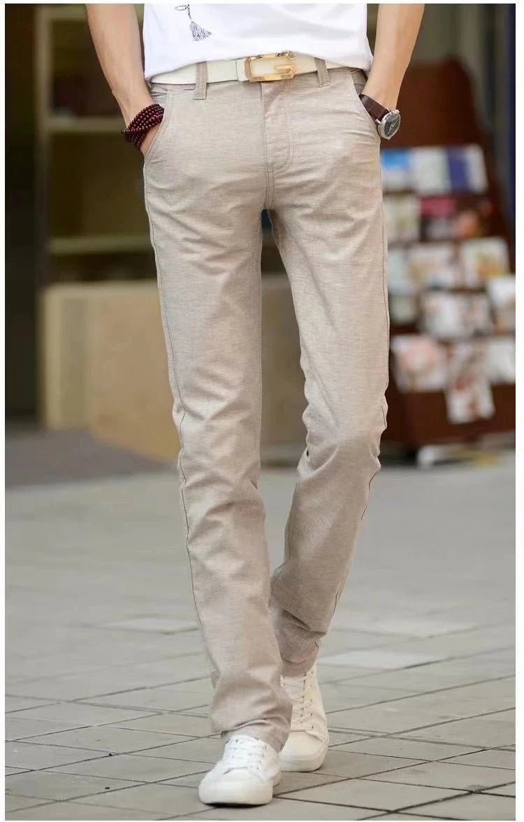 Summer ultra-Thin Men's Casual Pants Straight Linen Long Pants Korean Version of the Slim Youth Cotton and linen Men's Pants