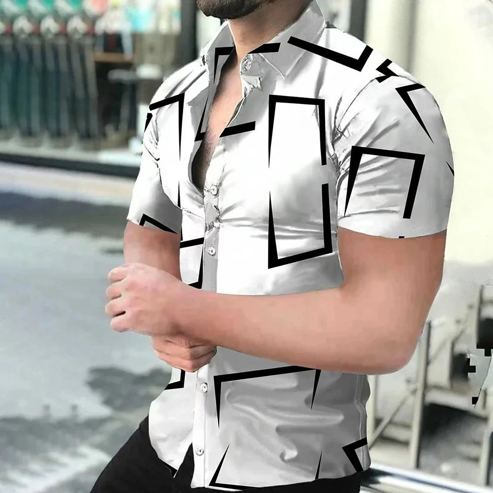 2024 New High Quality Hawaiian Simple Print 3D Printing Men's Shirts Fashion Button Short Sleeve Flip Collar Street Clothing