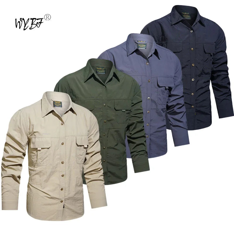 New Mens Tactical Shirt Men Long Sleeve Cargo Shirts Casual Solid Shirt Male Pocket Climbing Clothes Camping Fishing Work Shirt