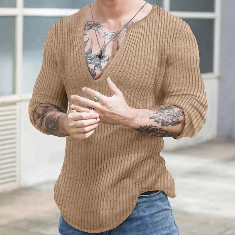 Autumn Winter Men's V-neck Casual Fashion Sweaters Male Long Sleeve Solid Color All-match Knitting Pullovers Gentmen Jumpers Top