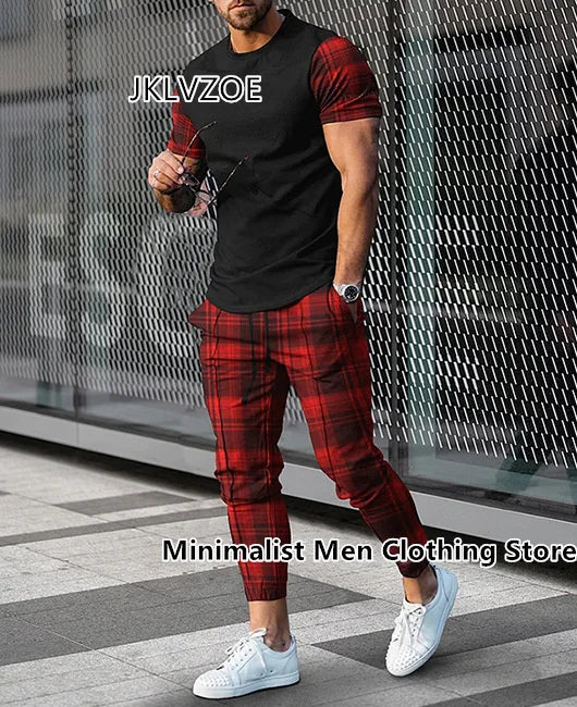 New Arrival Men's Trousers Tracksuit 2 Piece Set 3D Printed Summer Jogger Suit Short Sleeve T Shirt+Long Pants Street Clothes