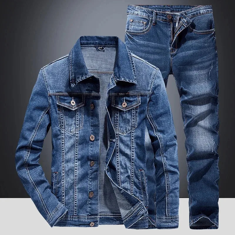 Denim Suit Men's Slim Micro-stretch Two-piece Spring and Autumn Jacket Jeans