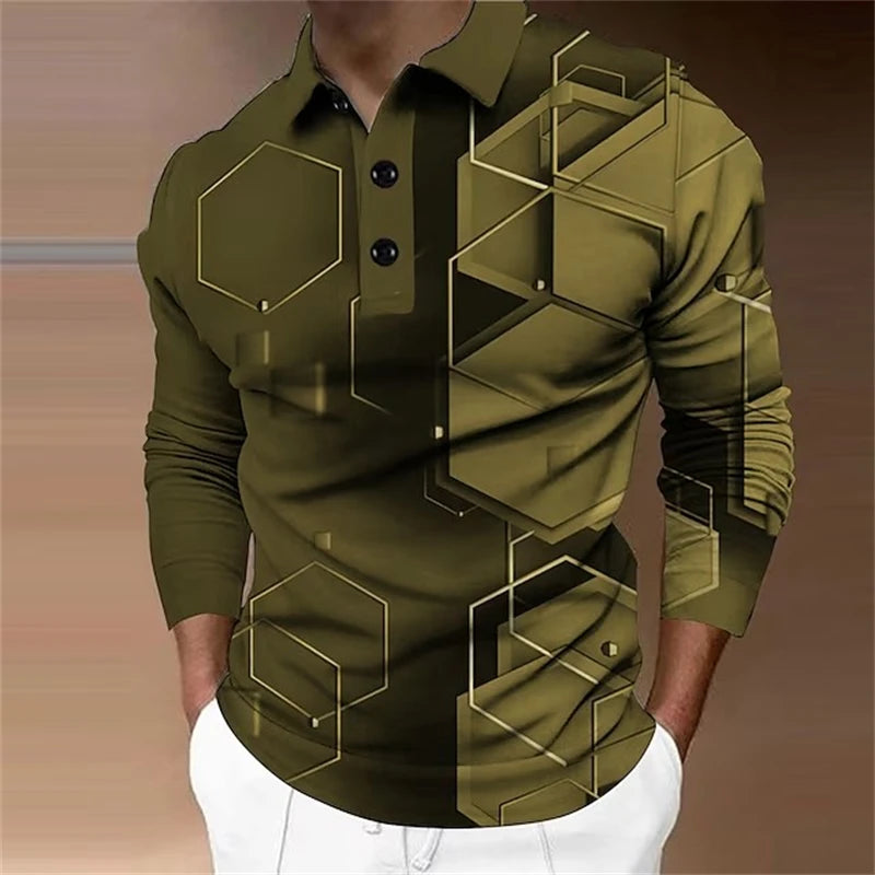 Men's Long Sleeve Polo Shirt Golf Shirt Graphic Prints Geometry Turndown 3D Print Outdoor Street Long Sleeve Comfortable Tops