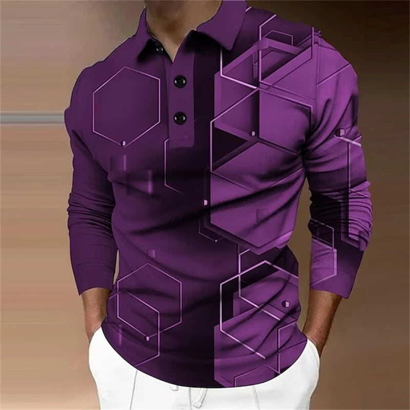 Men's Long Sleeve Polo Shirt Golf Shirt Graphic Prints Geometry Turndown 3D Print Outdoor Street Long Sleeve Comfortable Tops