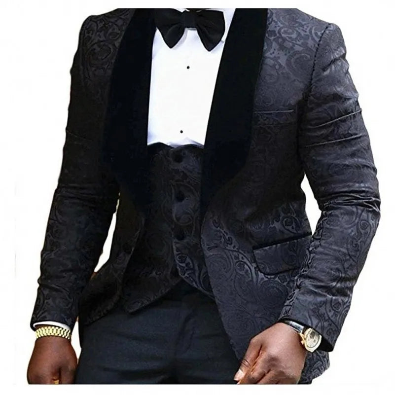 New Style Groomsmen Shawl Lapel Groom Tuxedos Red/White/Black Men Suits Wedding Best Man Blazer (Jacket+Pants+Tie+Vest) C46