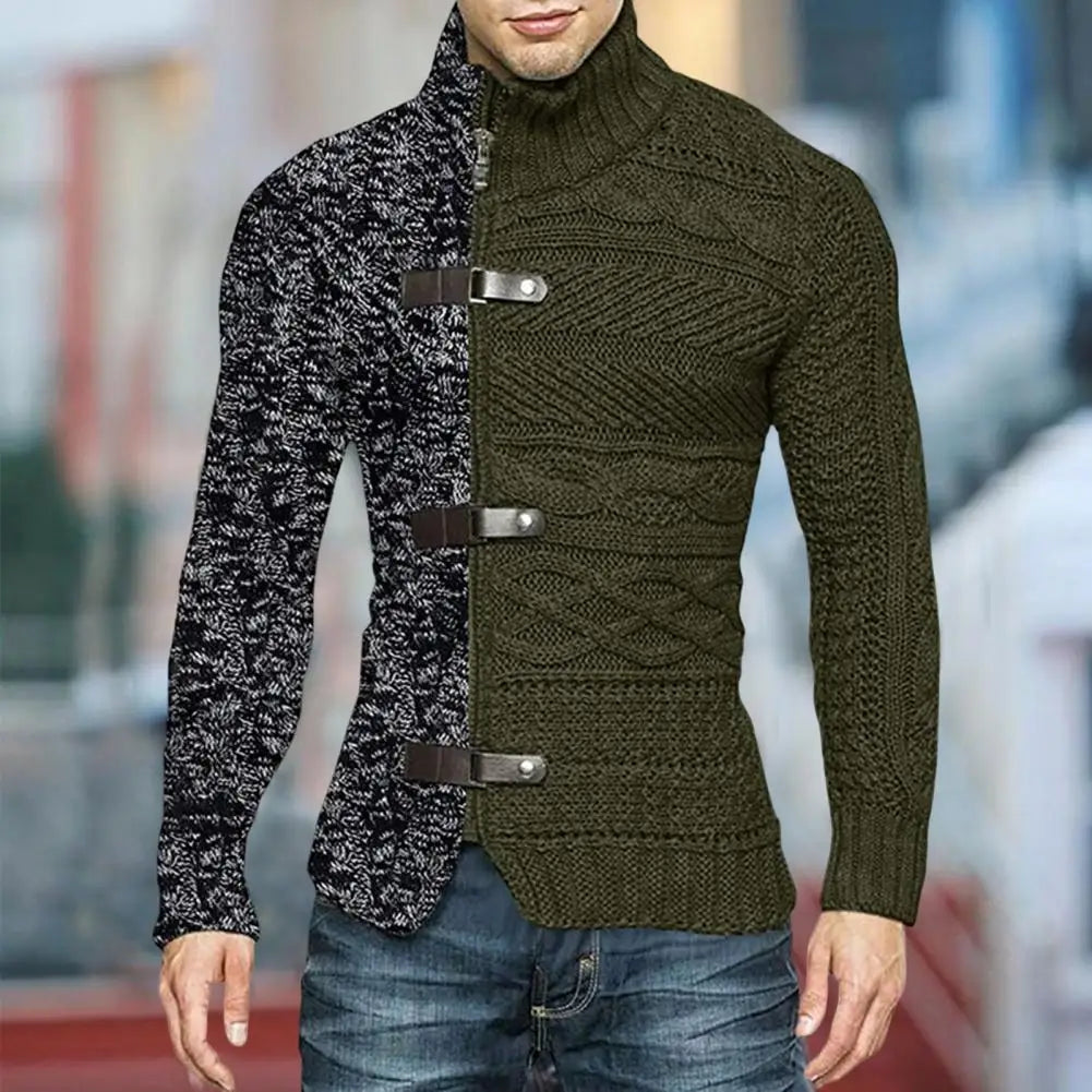 Turtleneck Men Cardigan Sweater Long Sleeves Knitted Sweater Coat  Slim Fit Cardigan Men Causal Sweaters Winter Jacket Outwear