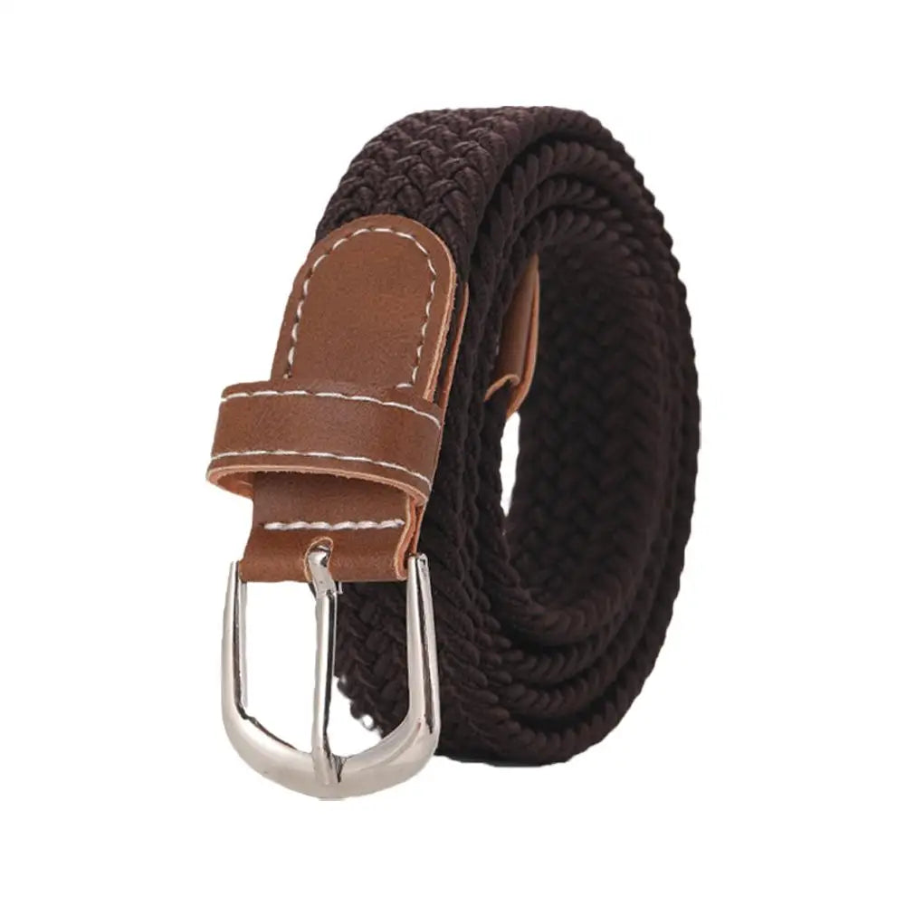 Casual Knitted Pin Buckle Men Belt Woven Canvas Elastic Expandable Braided Stretch Belts For Women Jeans Female B B6N9