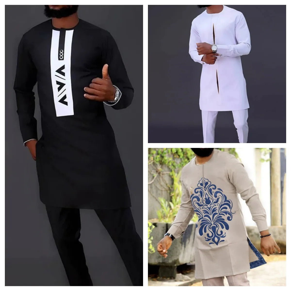 Men's 2Piece Suits Outfits Embroidered Pocket Tops Pants Man Sets African Ethnic Style Costume Male Clothing Traditional Wear