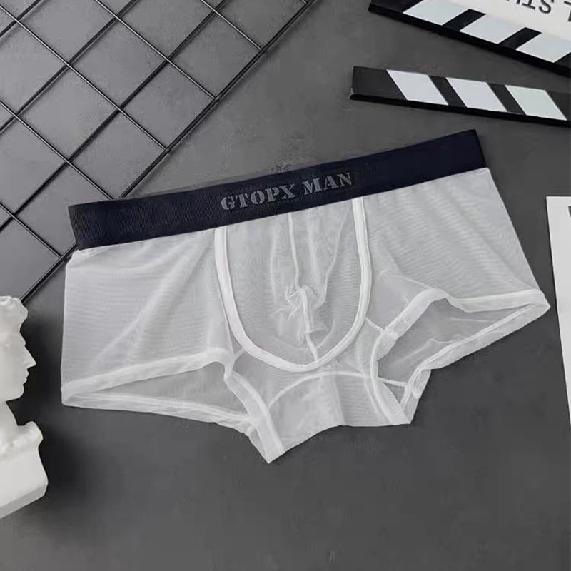 Sexy Transparent Man Underwear See Through Ultra-thin Boxer Shorts Male Sheer Mesh Breathable Panties U Convex Pouch Underpants