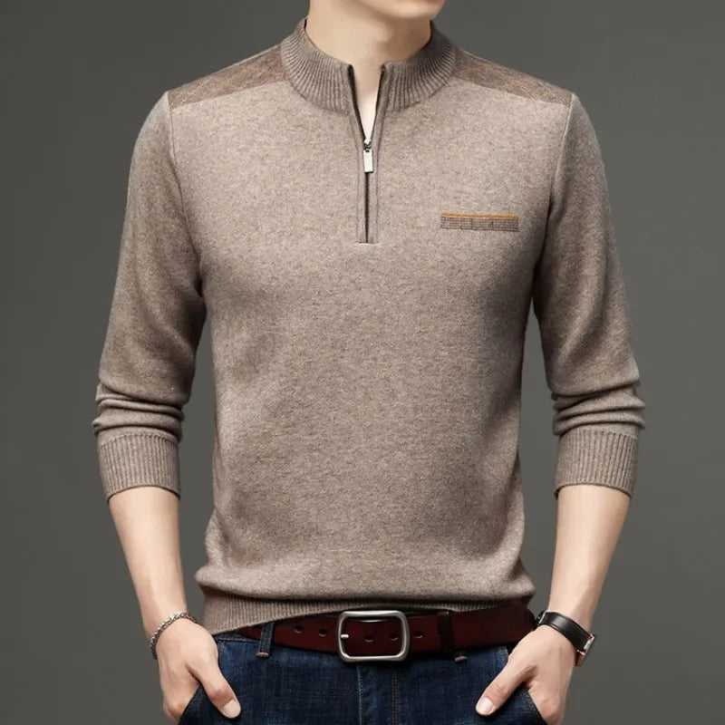 fall and winter New Men's Solid Color Half-high Neck Zipper Pullover Knit Sweater Fashion Casual Men's Warm Long-sleeved Sweater