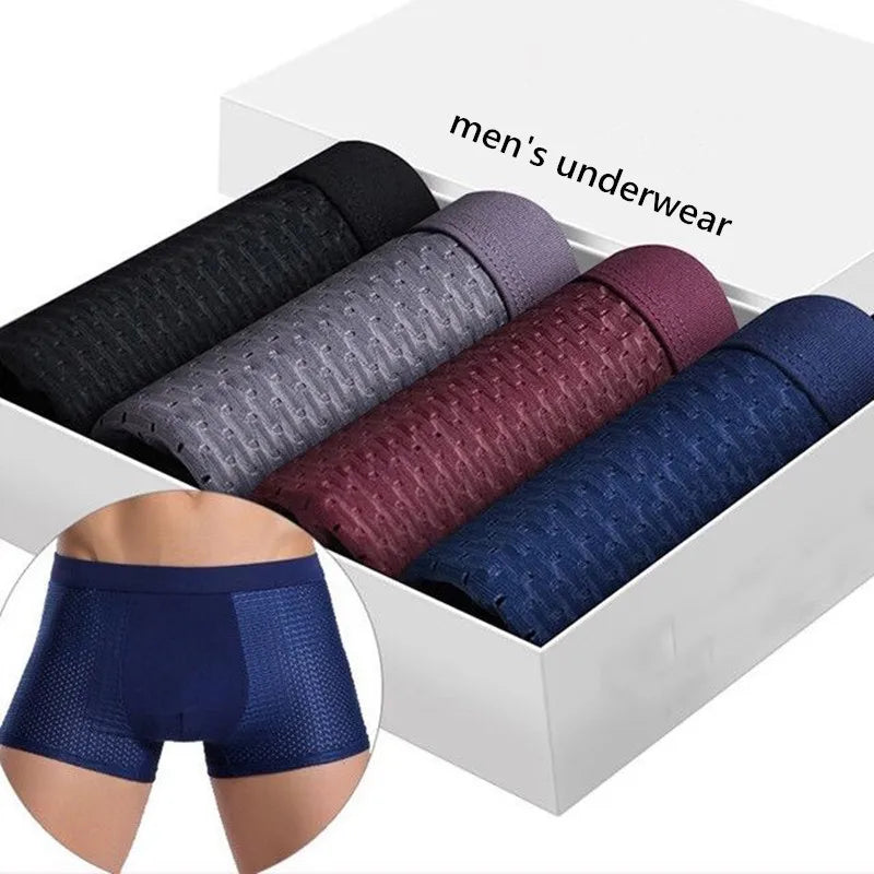 We.Fine 2024 New 4pc Antibacterial Summer Spring Underwear Men's Bamboo Boxer Shorts Underwear Microfiber Elastic Underpants