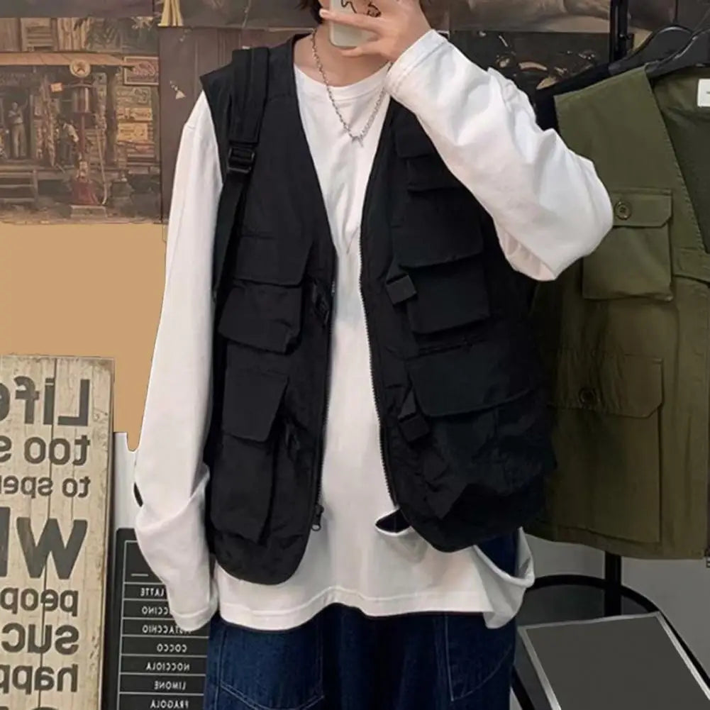 Summer Men Vest Coat Casual Photographer Waistcoat Mesh Work Sleeveless Multi Pockets Jacket Tools Pocket Cargo Vest