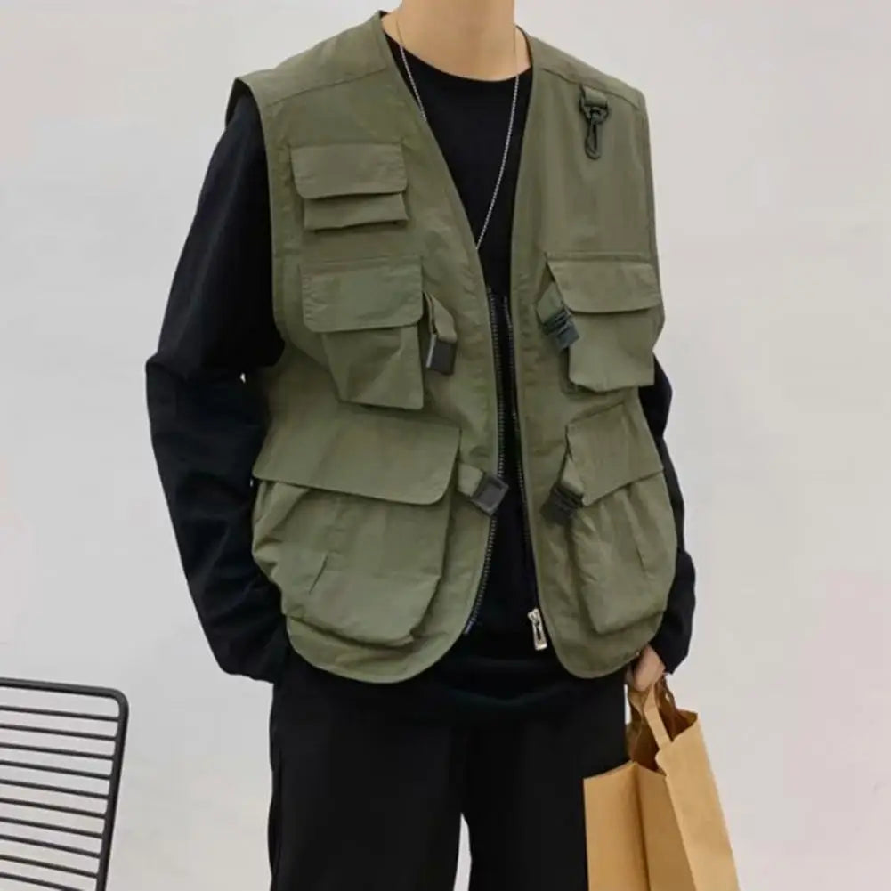 Summer Men Vest Coat Casual Photographer Waistcoat Mesh Work Sleeveless Multi Pockets Jacket Tools Pocket Cargo Vest