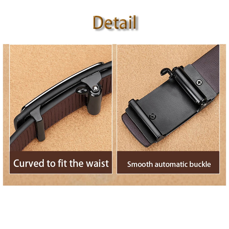 OYIFAN Fashion Men's Belt Men's Genuine Leather Belt Automatic Buckle Ratchet Belt Random Adjustment