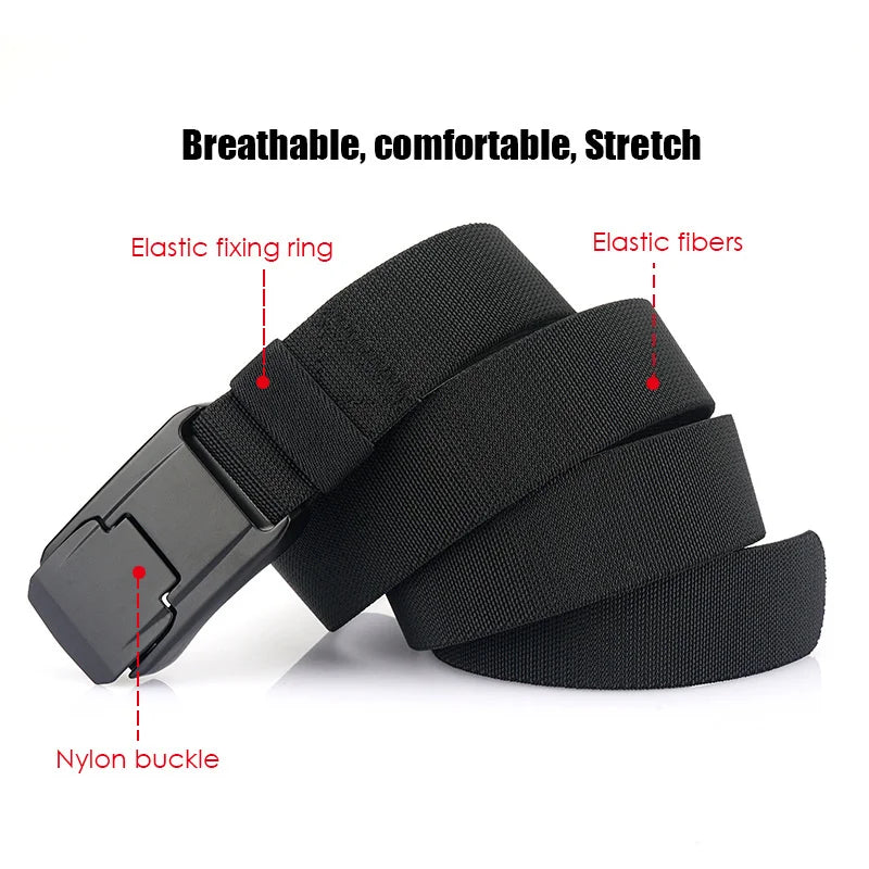 New Stretch Belt For Men and Women Hard Alloy Quick Release Buckle Strong Real Nylon Unisex Elastic Belt Overalls Work Belt