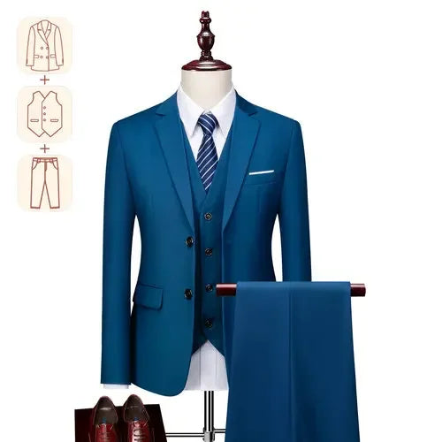 Men's Business Casual Suit for Weddings, Genuine Blazer, Vest and Pants, Big & Tall,Slim Fit Waistcoat, Dress Trousers, US Size