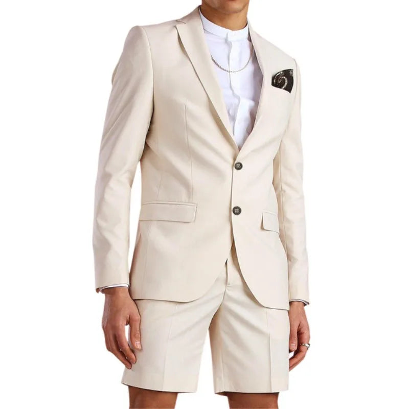 Casual Summer Beach Men Suits 2024 Short Pants 2 Piece Set Groom Tuxedo Beach Wedding Dress Costume Homme Mariage (Blazer+Pants)