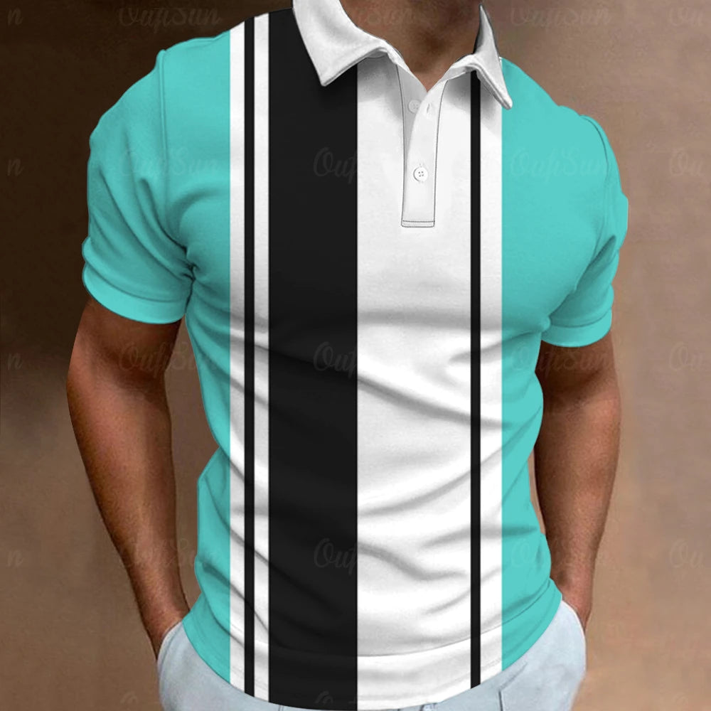 Fashion Polo Shirt For Men 3d Stripe T-Shirt Tops Summer Short Sleeve High Quality Polo Shirts Black Tees Casual Male Clothes XL