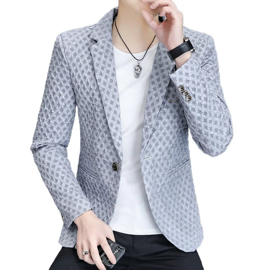 Autumn 2024 New Men's Fashion Handsome Trend Business Small Suit Korean Version Slim-fit Everything  Blazer Mujer  Polyester