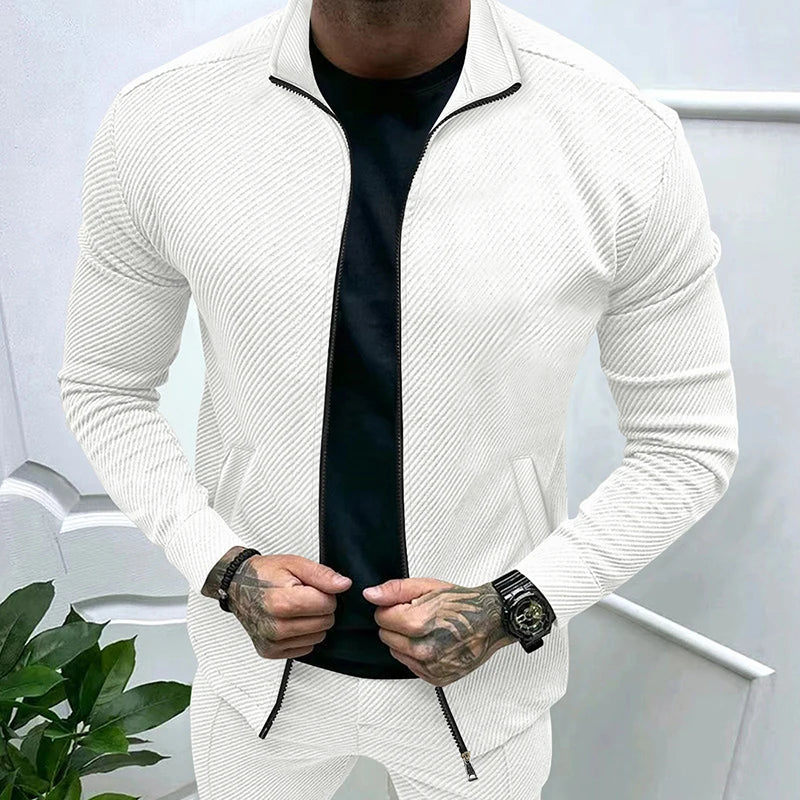 2024 men's spring and autumn new long sleeved twill jacquard zipper jacket men's fashionable slim fit jacket jacket