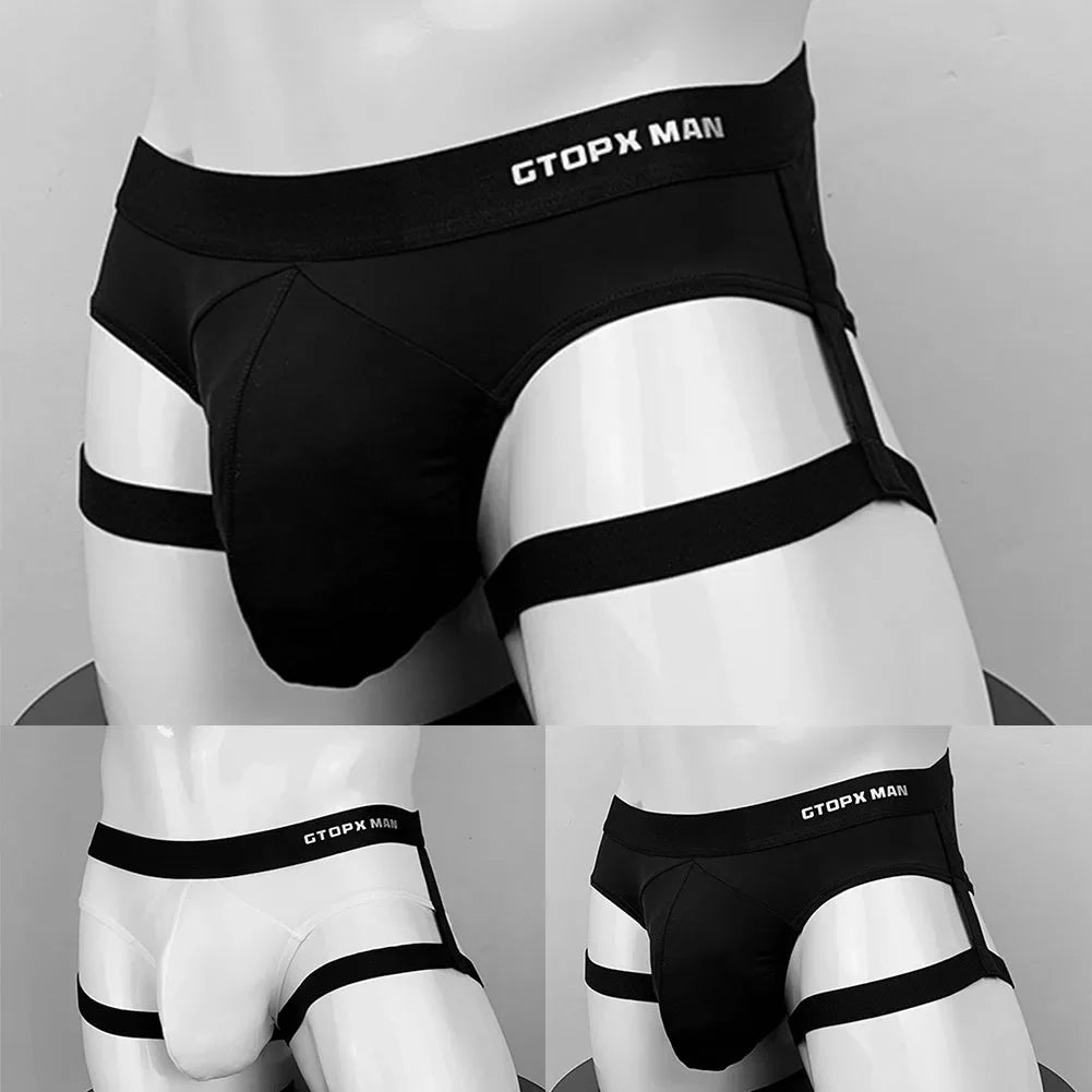 Men's Jockstrap Briefs Suspender Underwear Backless Low-Rise Underpants Thong U Convex Pouch Panties Erotic Solid Lingerie