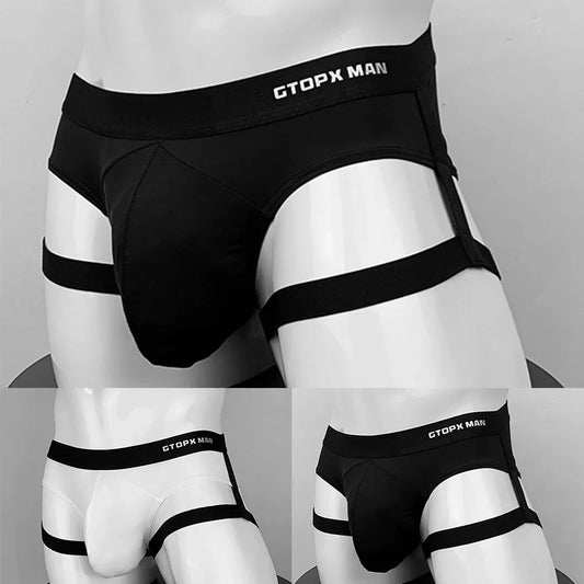 Men's Jockstrap Briefs Suspender Underwear Backless Low-Rise Underpants Thong U Convex Pouch Panties Erotic Solid Lingerie