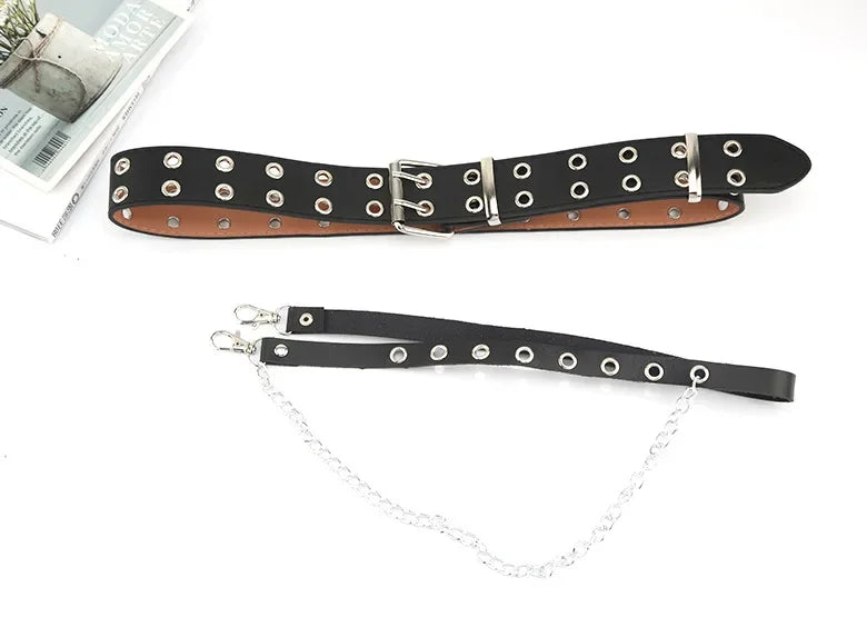 1pc Women's Belt Trend Simple Double Hole Men Punk Hip Hop Rock Style Subculture Y2K Belt Punch Free Belt for Men and Women