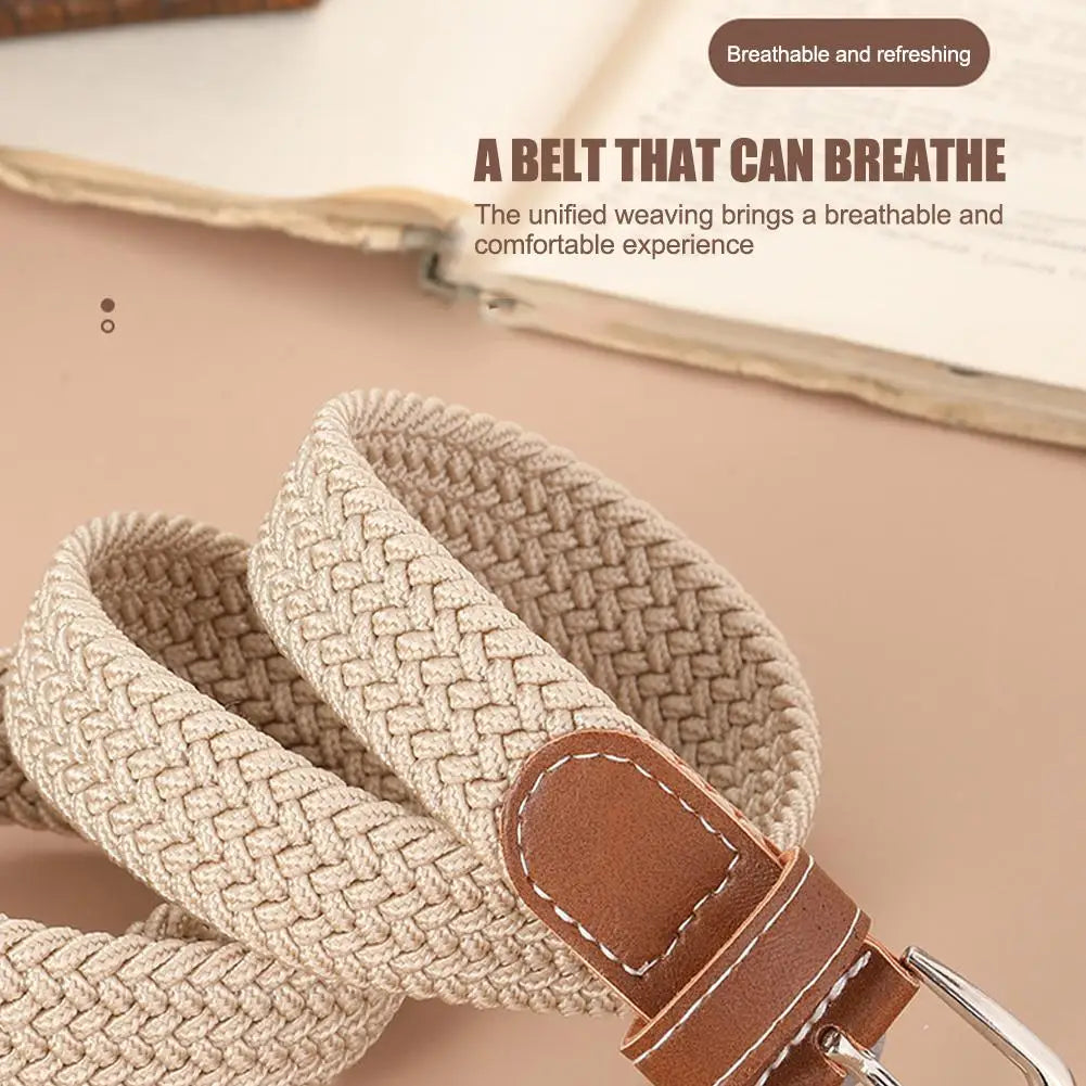 Casual Knitted Pin Buckle Men Belt Woven Canvas Elastic Expandable Braided Stretch Belts For Women Jeans Female B B6N9