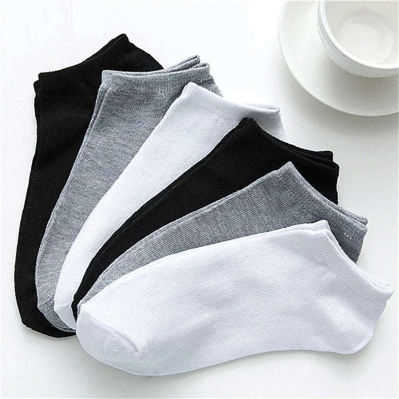 5Pcs/ Men's Socks Spring Summer Thin Breathable Soft Polyester Cotton Socks Black Casual Business Ankle Boat Socks Size EU38-43