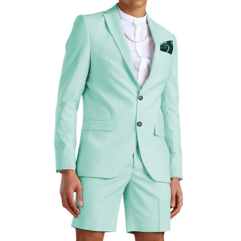 Casual Summer Beach Men Suits 2024 Short Pants 2 Piece Set Groom Tuxedo Beach Wedding Dress Costume Homme Mariage (Blazer+Pants)