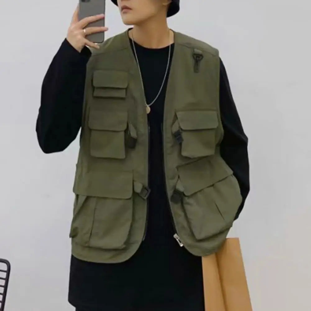 Summer Men Vest Coat Casual Photographer Waistcoat Mesh Work Sleeveless Multi Pockets Jacket Tools Pocket Cargo Vest