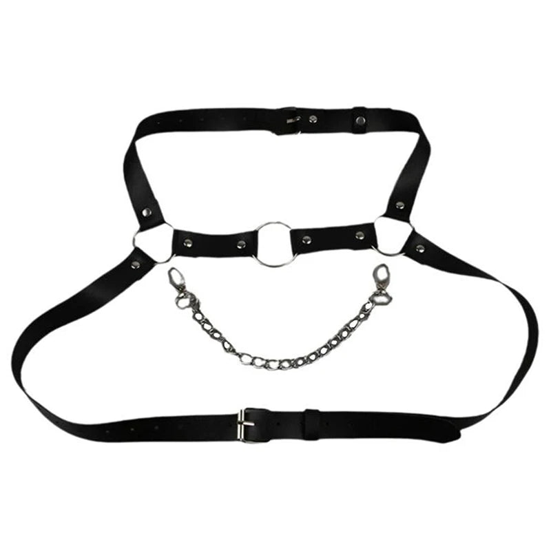 Trendy Men's Leather Harness Straps Chest Straps Men's Pu Leather Costume Belt Adjustable Body Corset Straps Shoulder