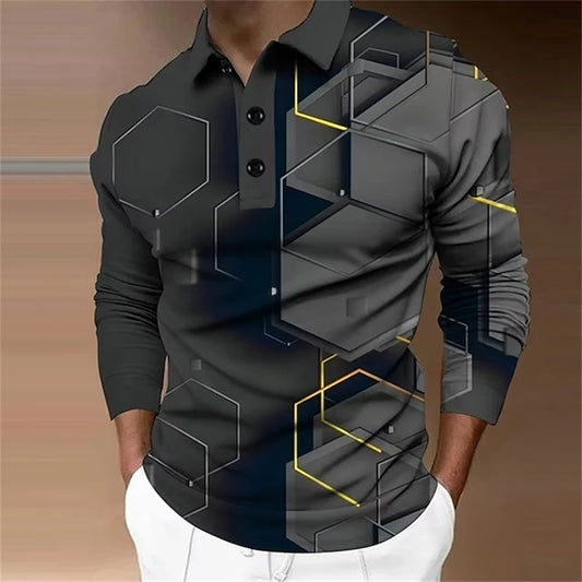 Men's Long Sleeve Polo Shirt Golf Shirt Graphic Prints Geometry Turndown 3D Print Outdoor Street Long Sleeve Comfortable Tops