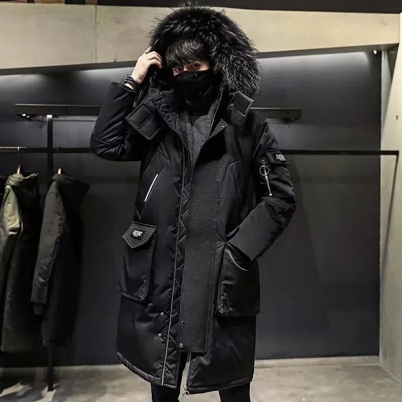 Winter Large Collar Men's Parka Down Jacket 2024 Men's Mid Length Thickened Warm White Duck down Men's And Women's Outerwear