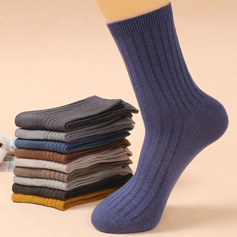 5 Pairs New Men Solid Color Socks Autumn And Winter Versatile Business And Leisure Breathable And Comfortable Cotton Socks