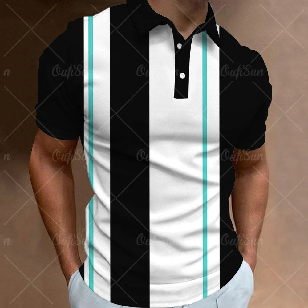 Fashion Polo Shirt For Men 3d Stripe T-Shirt Tops Summer Short Sleeve High Quality Polo Shirts Black Tees Casual Male Clothes XL