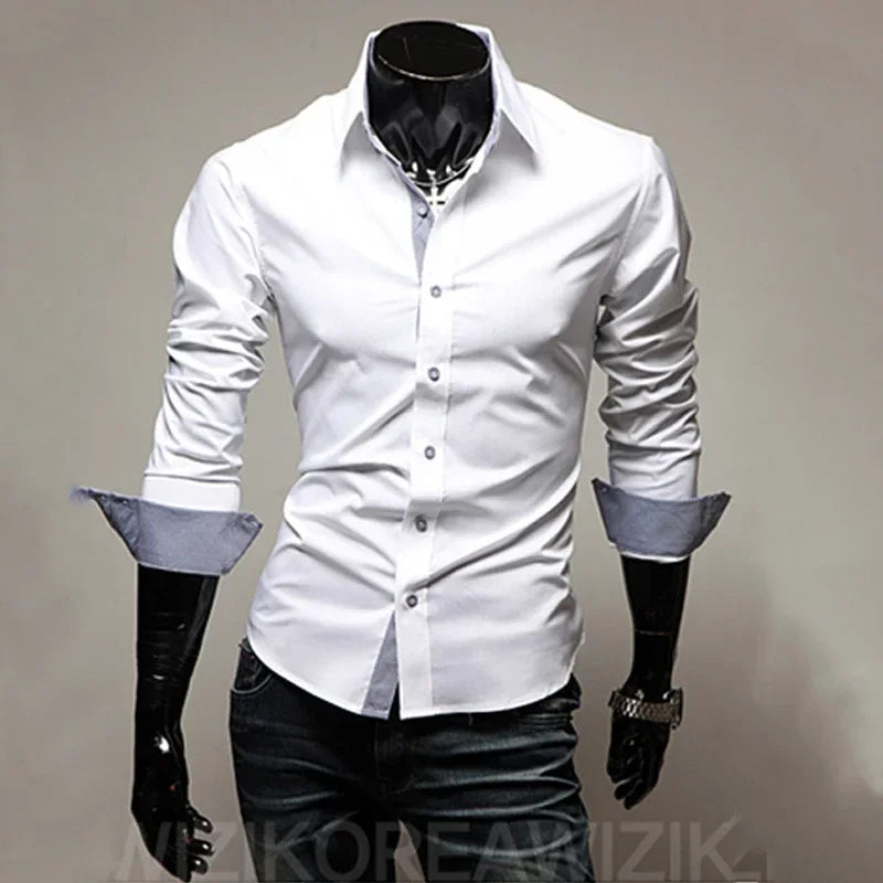 Mens Casual Shirts 2024 Single Breasted Mens Slim Fit Dress Long Sleeve Shirts Soild Male Social Shirts Designer Chemise Homme