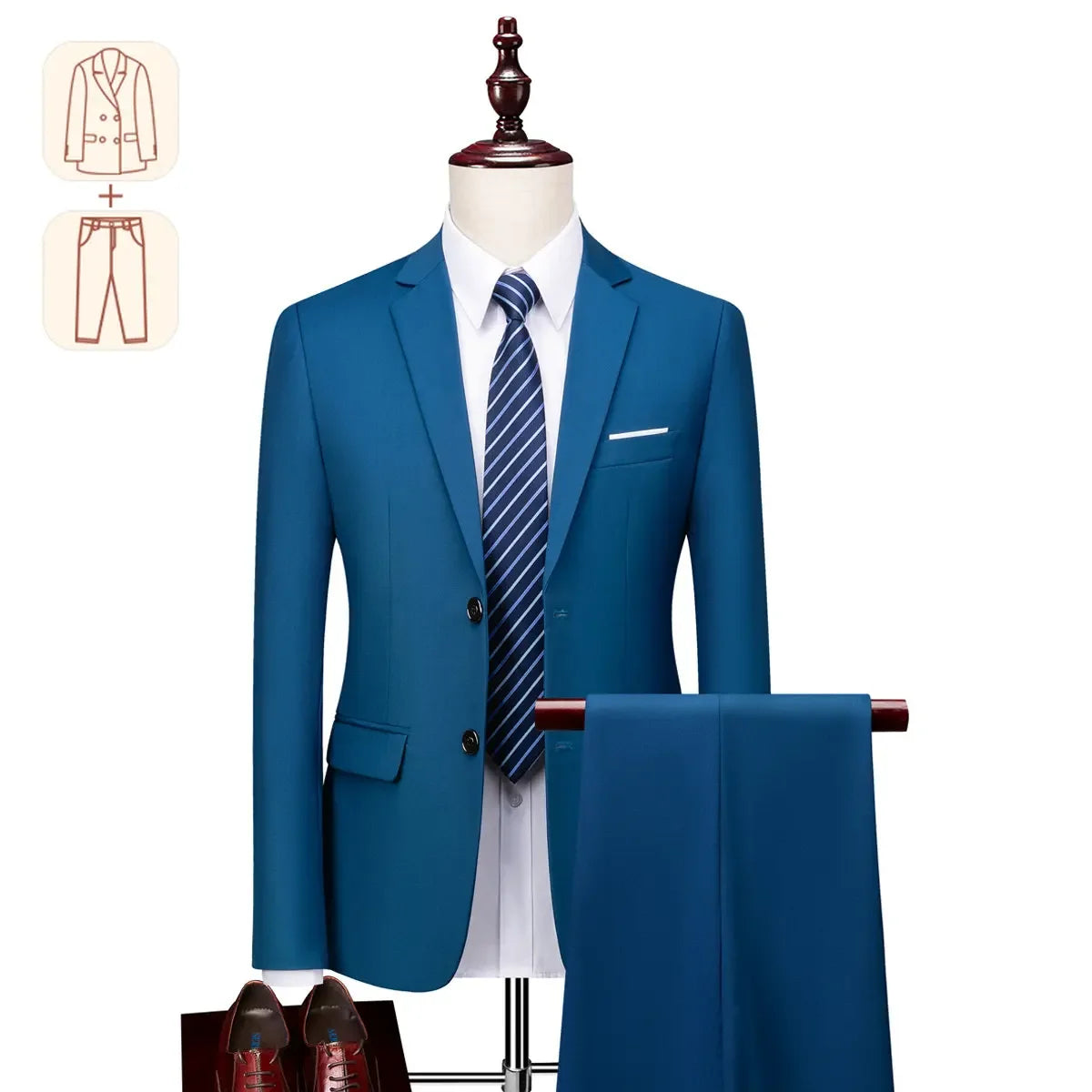 Men's Business Casual Suit for Weddings, Genuine Blazer, Vest and Pants, Big & Tall,Slim Fit Waistcoat, Dress Trousers, US Size