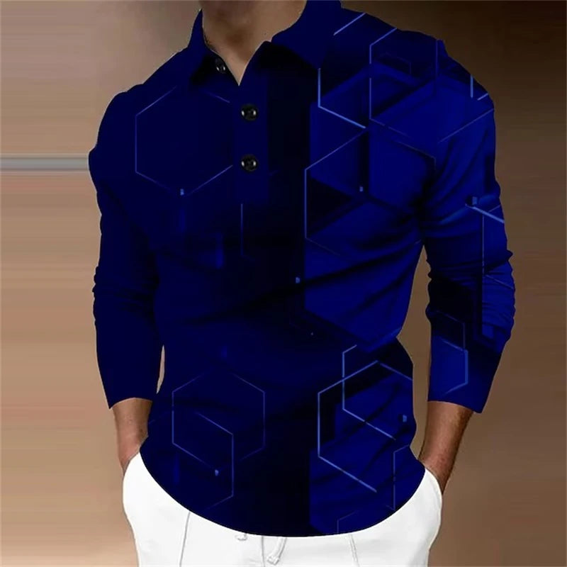 Men's Long Sleeve Polo Shirt Golf Shirt Graphic Prints Geometry Turndown 3D Print Outdoor Street Long Sleeve Comfortable Tops