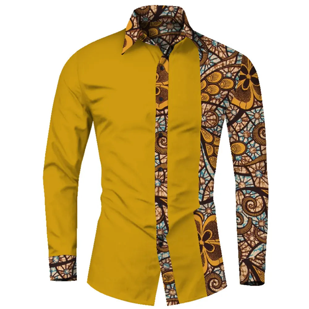 African Clothes Smart causal Men Top Shirts Bazin Riche Cotton Print Patchwork Formal Shirts Traditional African WYN581