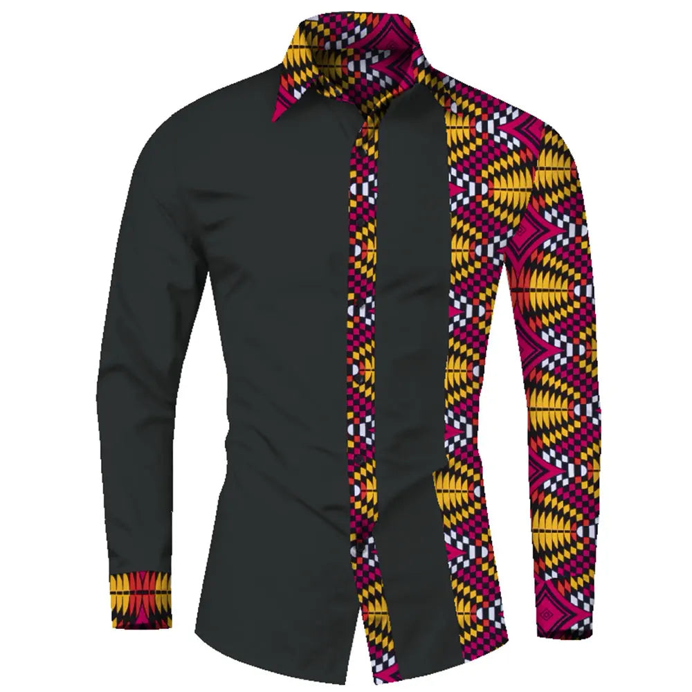 African Clothes Smart causal Men Top Shirts Bazin Riche Cotton Print Patchwork Formal Shirts Traditional African WYN581