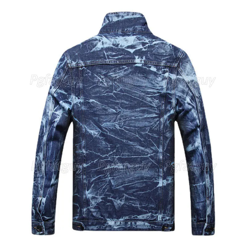 Casual Loose Men's 2pcs Jeans Sets Irregular Tie Dye Long Sleeve Denim Jacket and Hole Ripped Pants Size M-5XL Male Clothing