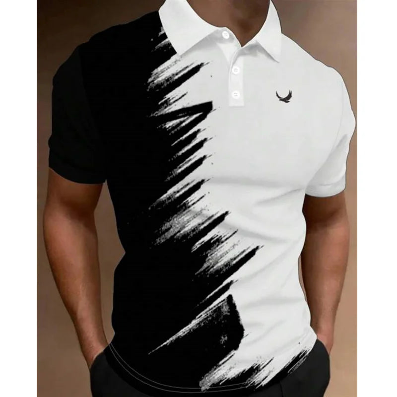 Fashion Polo Shirt For Men 3d Stripe T-Shirt Tops Summer Short Sleeve High Quality Polo Shirts Black Tees Casual Male Clothes XL