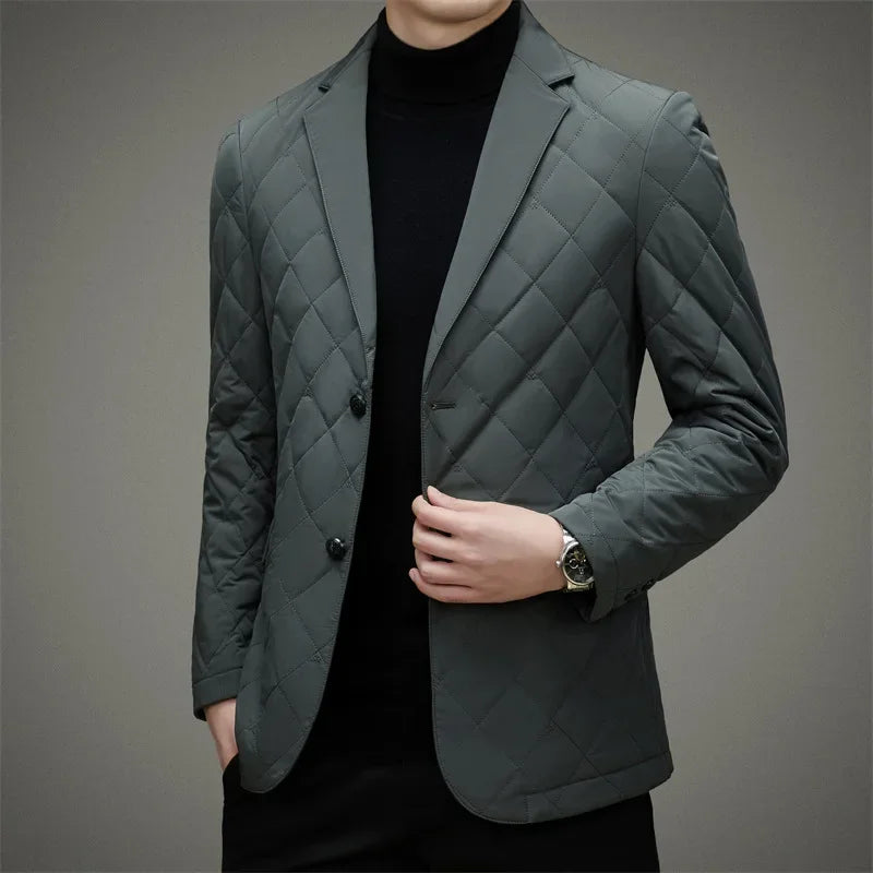 HOO 2024 Men's Lightweight down blazer  Business Casual Solid Color Winter Warm   blazers