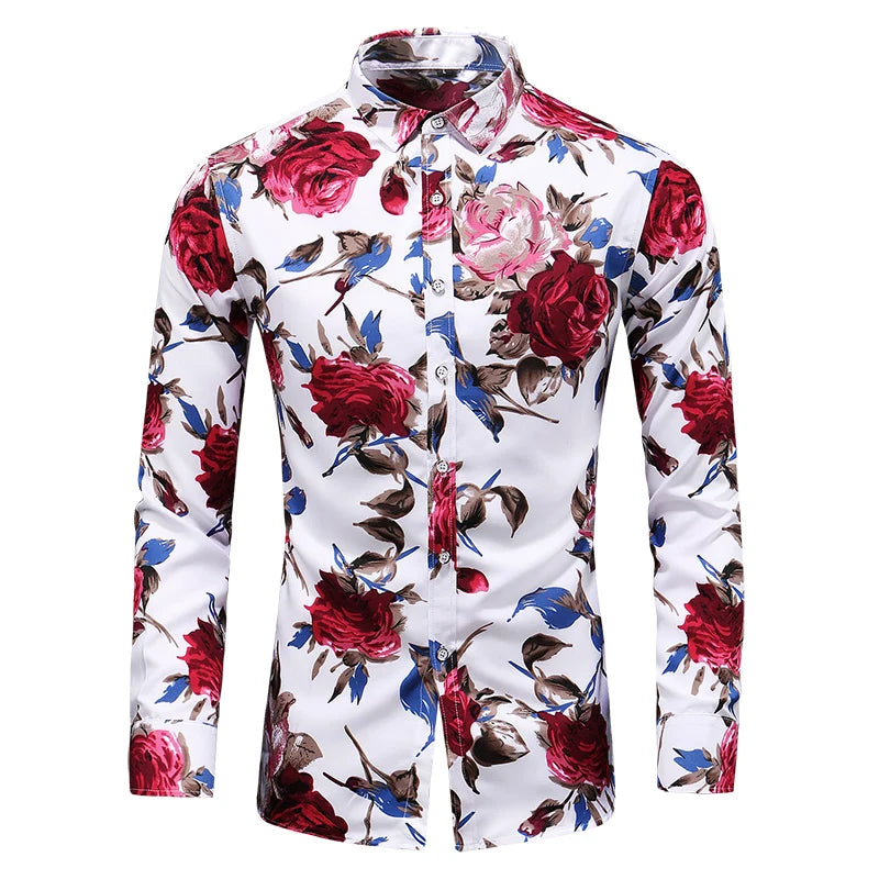 Hot Sale New Fashion Flower Printed Men's Shirt Casual Plus Size Long Sleeve Shirts Male Slim Fit Mens Office Shirt 7XL